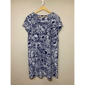 Jude Connally Short Sleeve Dress Women LARGE Blue Floral Print Stretch Shift USA